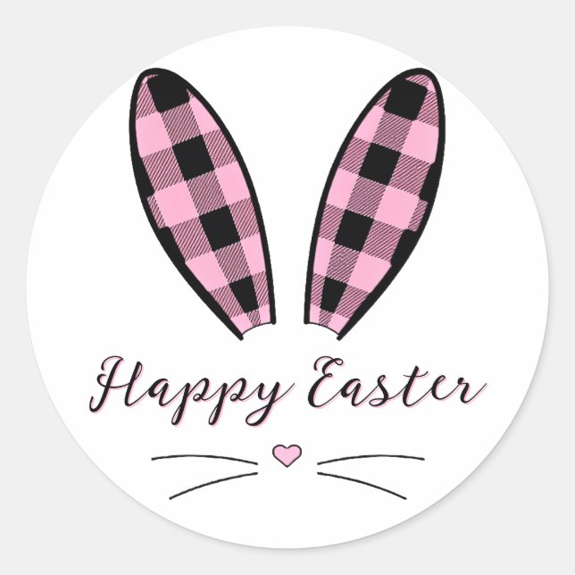 Custom plaid bunny ears Easter Classic Round Sticker (Front)