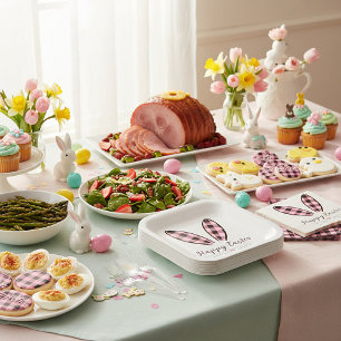 Custom plaid bunny ears Easter Paper Plate