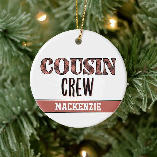 Custom Plaid Pattern Cousin Crew Cousin Squad Ceramic Ornament (Tree)