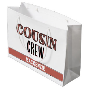 Custom Plaid Pattern Cousin Crew Cousin Squad Large Gift Bag