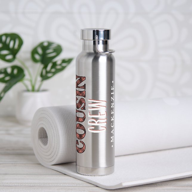 Custom Plaid Pattern Cousin Crew Cousin Squad Water Bottle (Yoga)