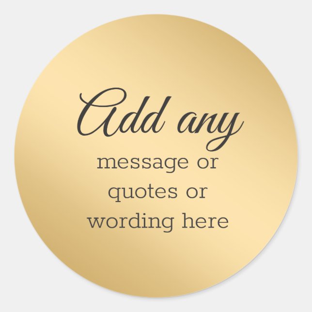 CUSTOM Plain Elegant Gold Classic Round Sticker (Front)