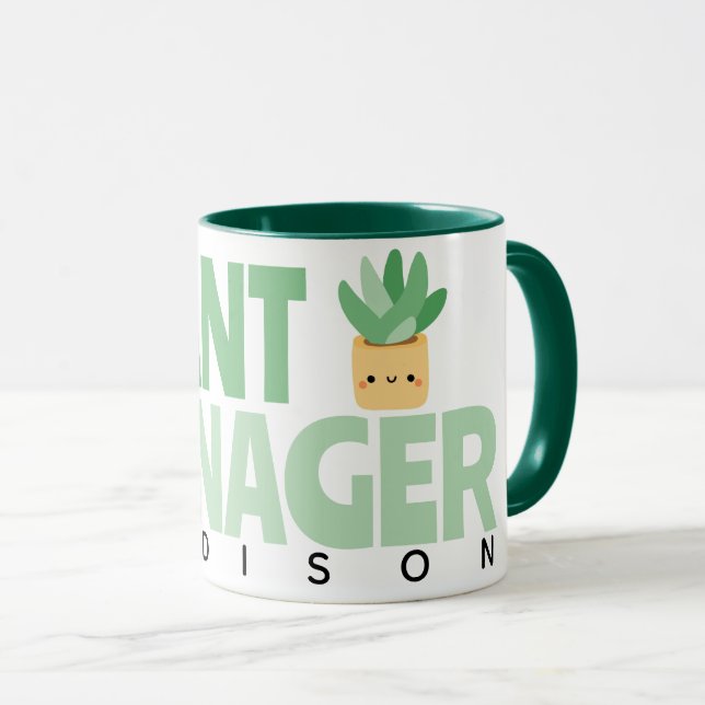 Custom Plant Manager Name Cactus Plant Green Black Mug (Front Right)