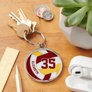 custom player name maroon gold volleyball key ring
