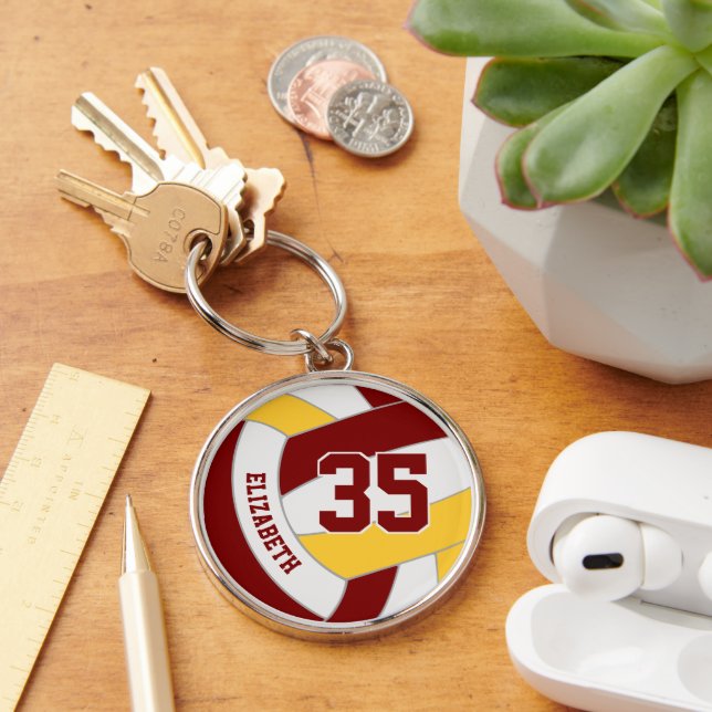 custom player name maroon gold volleyball  key ring (Desk)