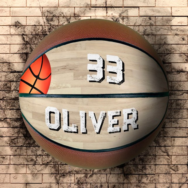 Custom Player Name & Number Court Wood Floor Basketball (Creator Uploaded)