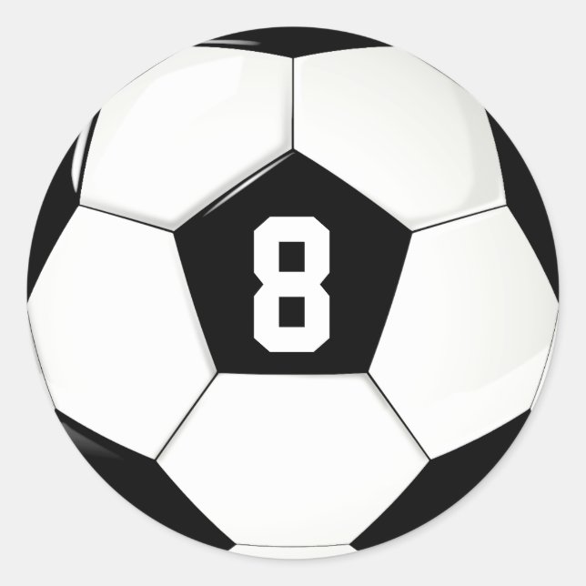 Custom Player Number Black and White Soccer Ball Classic Round Sticker (Front)