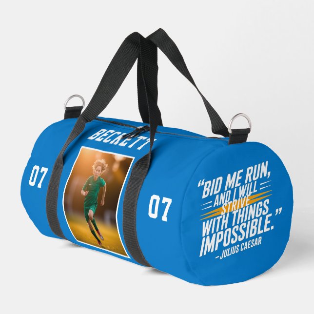 Custom Player Number Kids Keepsake Motivational Duffle Bag (Left Corner)