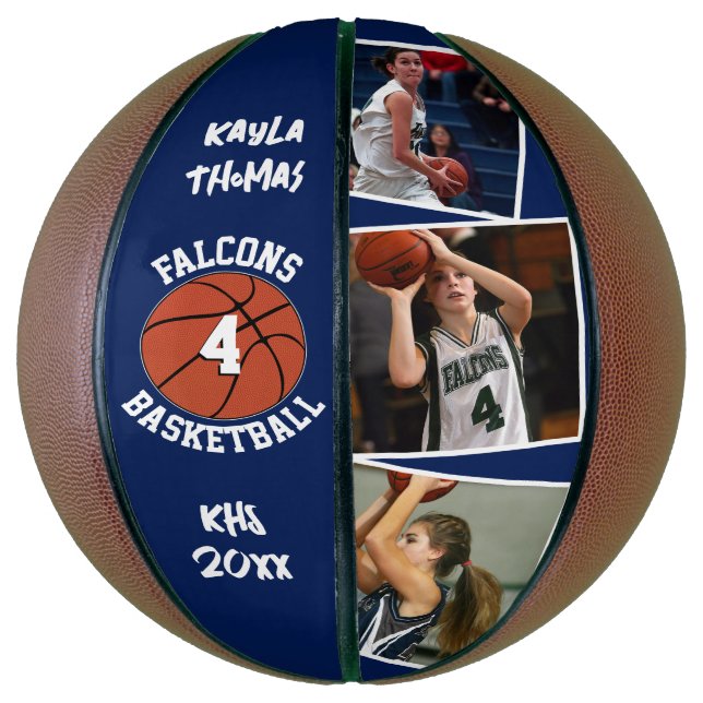 Custom Player Photo, Number and Team Navy Blue Basketball (Vertical)