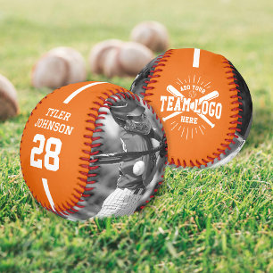 Custom Player Team Logo 2 Photo Orange Baseball