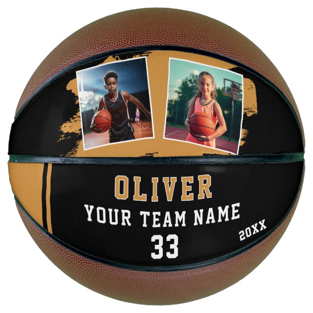 Custom Player's Name Number Team 2 Photo Basketball (Front)