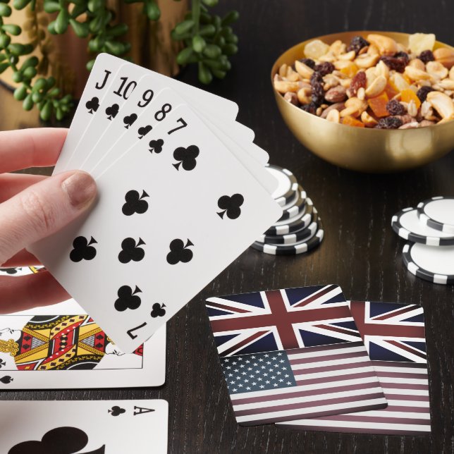 Custom playing cards with American vs British flag (In Situ)