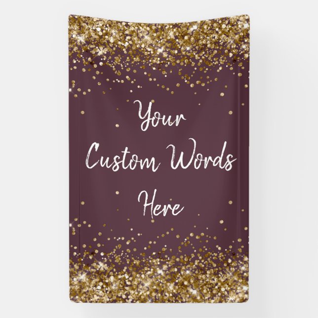 Custom Plum Purple Gold Birthday Party Photo Prop Banner (Vertical)
