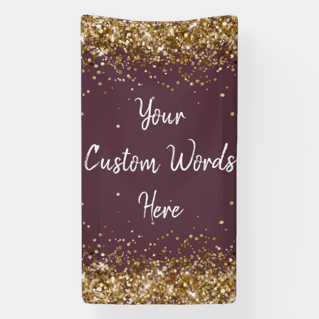 Custom Plum Purple Gold Birthday Party Photo Prop Banner (Vertical)