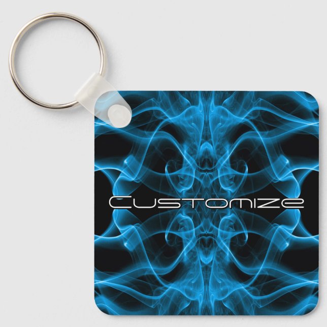 Custom Plumes of Blue Smoke on Black Key Ring (Front)