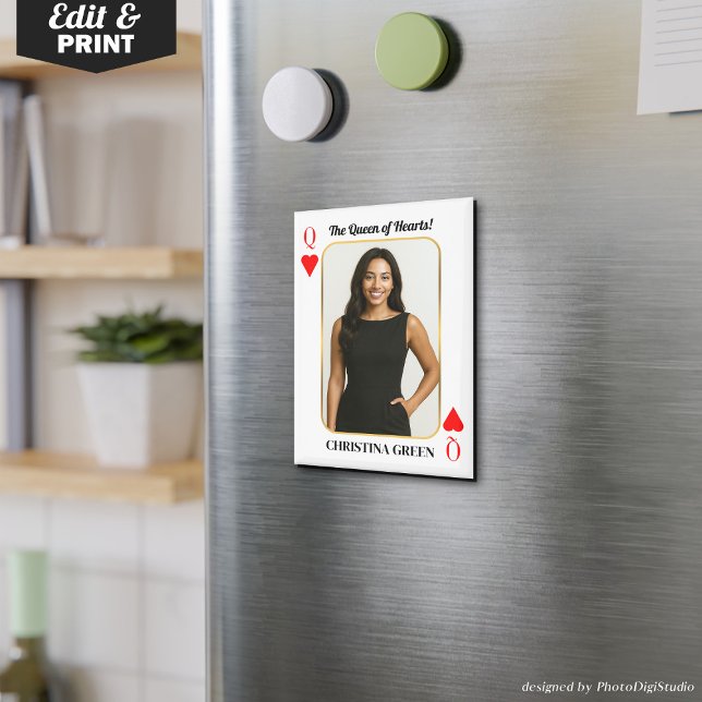 Custom Poker Card with Photo, Queen of Hearts  Magnet (Custom Poker Card with Photo, Queen of Hearts Magnet Anniversary Valentines Couples Gift )