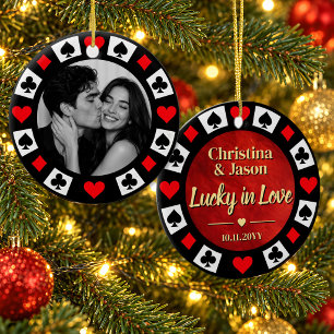 Custom Poker Chip Ornament, Custom Photo Couple Ceramic Ornament