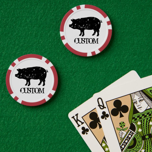Custom poker chip tokens with pig silhouette logo (Poker Table (Double))