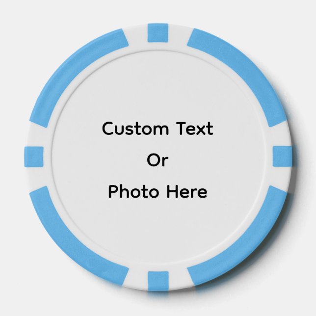 Custom Poker Chips, Light Blue Striped Edge Chips (Front)