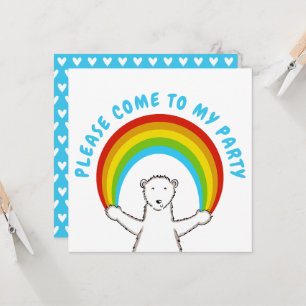 Custom Polar Bear & Rainbow Birthday Invitation