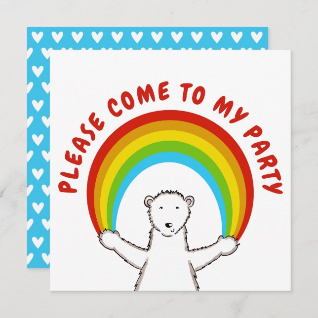 Custom Polar Bear & Rainbow Birthday Invitation (Front/Back)