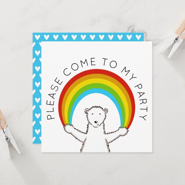 Custom Polar Bear & Rainbow Birthday Invitation (Front/Back In Situ)