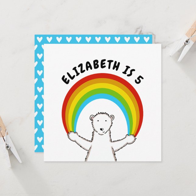 Custom Polar Bear & Rainbow Birthday Invitation (Front/Back In Situ)
