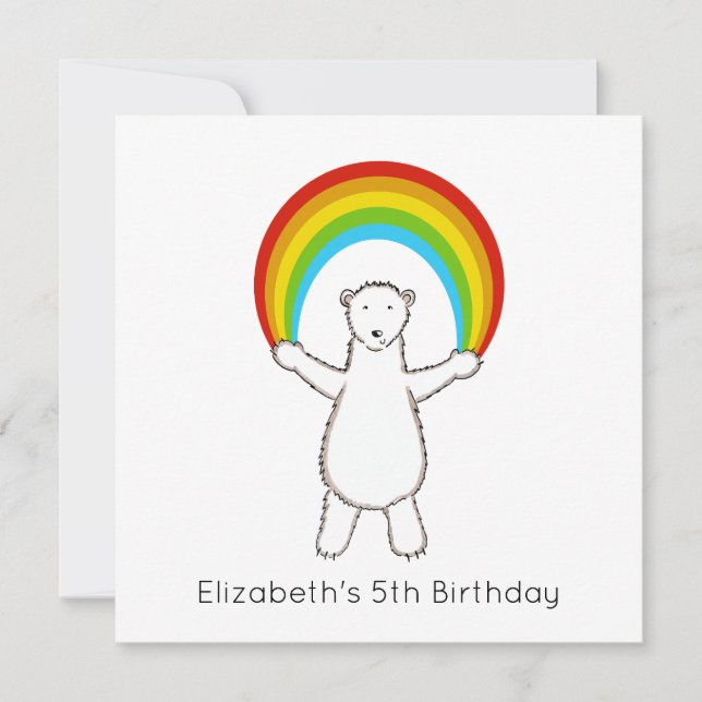 Custom Polar Bear & Rainbow Birthday Invitation (Front)