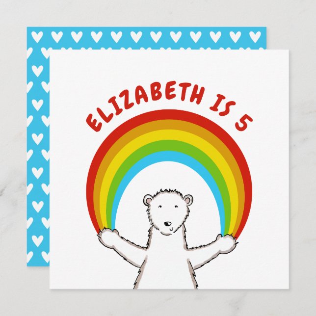 Custom Polar Bear & Rainbow Birthday Invitation (Front/Back)