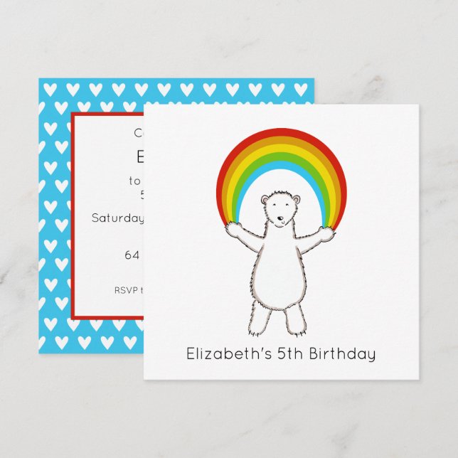 Custom Polar Bear & Rainbow Birthday Invitation (Front/Back)