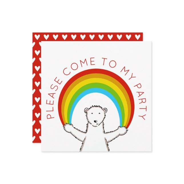Custom Polar Bear & Rainbow Birthday Invitation (Front/Back In Situ)