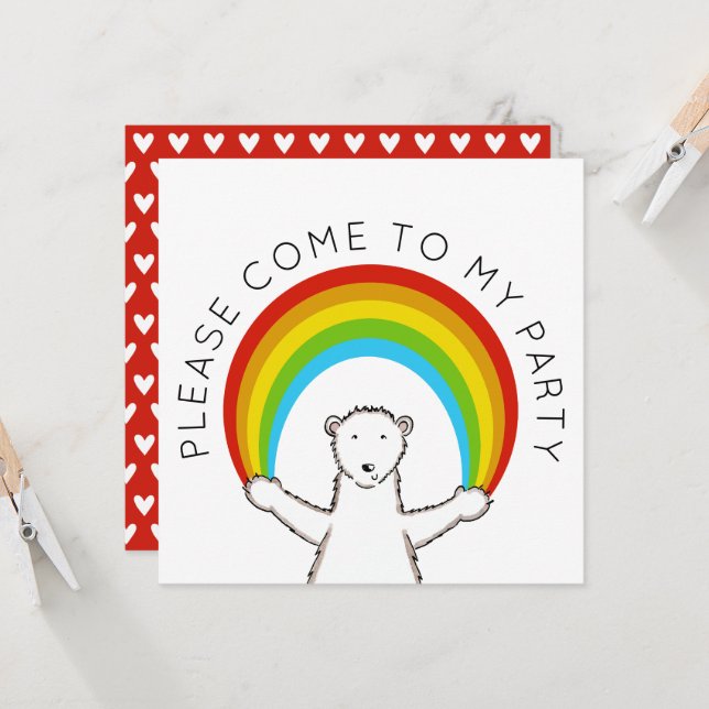 Custom Polar Bear & Rainbow Birthday Invitation (Front/Back In Situ)