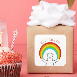 Custom Polar Bear & Rainbow Square Sticker
