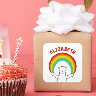 Custom Polar Bear & Rainbow Square Sticker