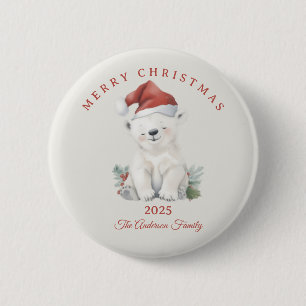 Custom polar bear watercolor Christmas vibe gift 6 Cm Round Badge