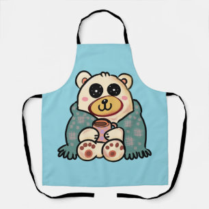 Custom Polar Bear with Coffee Cute Winter Art Apron
