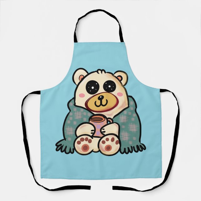 Custom Polar Bear with Coffee | Cute Winter Art Apron (Front)