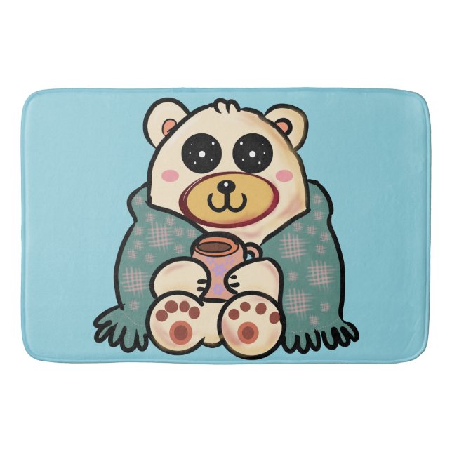 Custom Polar Bear with Coffee | Cute Winter Art Bath Mat (Front)