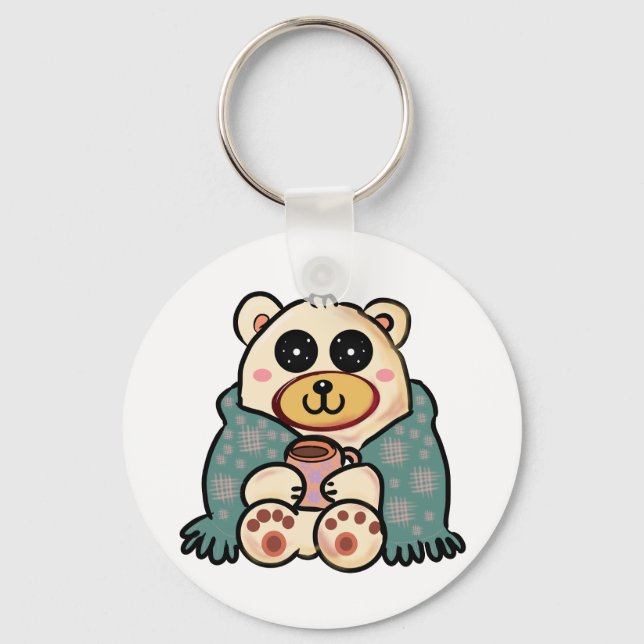 Custom Polar Bear with Coffee | Cute Winter Art Key Ring (Front)