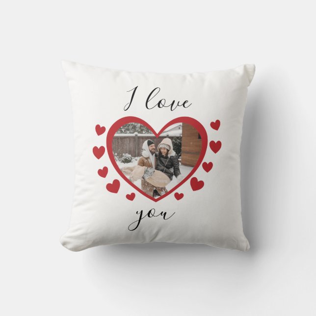 Custom polaroid photo I love heart you personalise Cushion (Front)