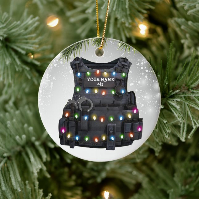 Custom Police Bulletproof Vest Police officer Ligh Ceramic Ornament (Tree)