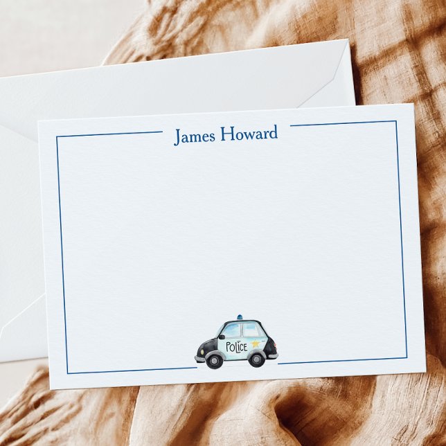 Custom Police Car Stationery, Boys Blue & White Thank You Card (Creator Uploaded)