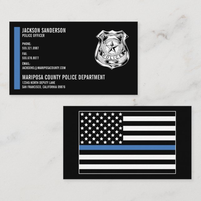 Custom Police Department Thin Blue Line Logo Business Card (Front/Back)