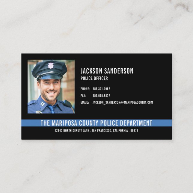 Custom Police Department Thin Blue Line Photo Business Card (Front)