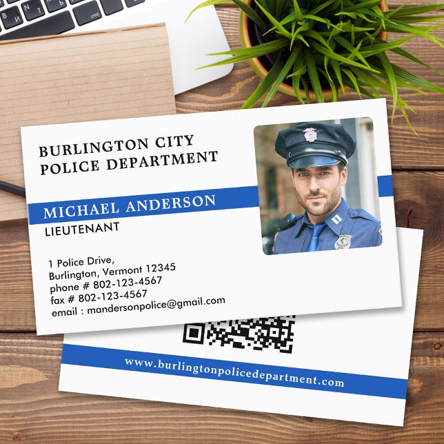Custom Police Officer Cop Photo Law Enforcement  Business Card (Creator Uploaded)