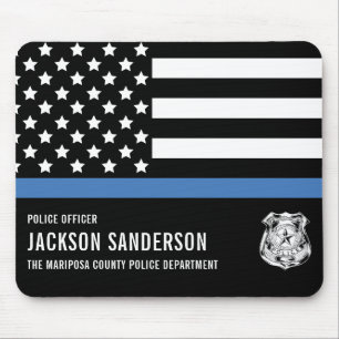 Custom Police Officer Department Thin Blue Line Mouse Pad