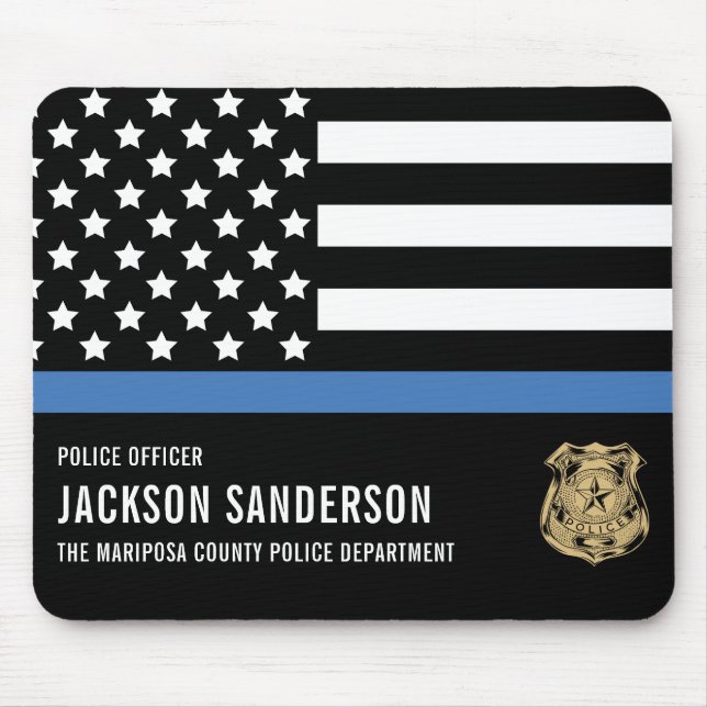 Custom Police Officer Department Thin Blue Line Mouse Pad (Front)
