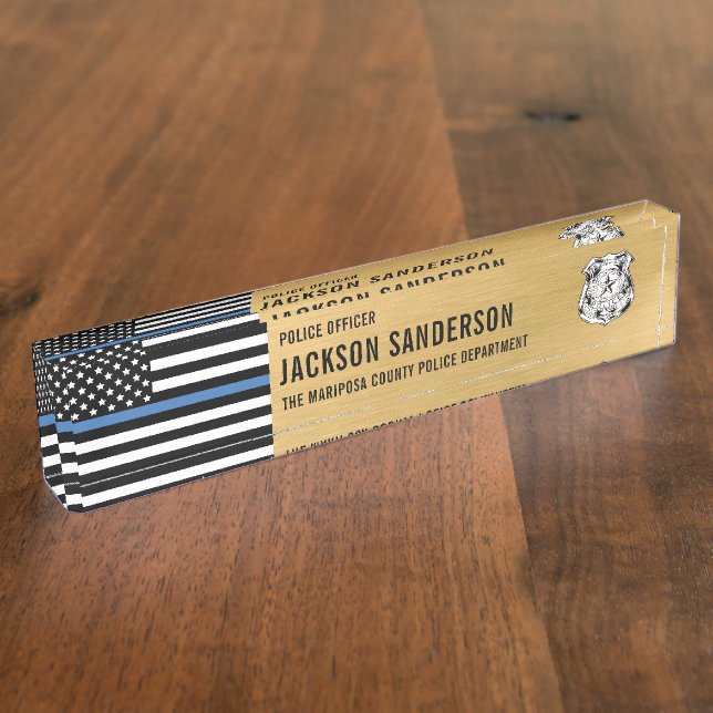 Custom Police Officer Department Thin Blue Line Nameplate (Side)