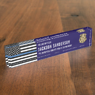 Custom Police Officer Department Thin Blue Line Nameplate