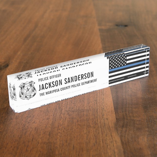 Custom Police Officer Department Thin Blue Line Nameplate (Side)